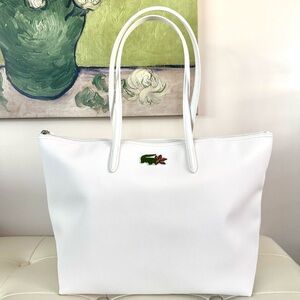 Lacoste White Netflix Stranger Things Large Shopping Tote with Green Croc Accent